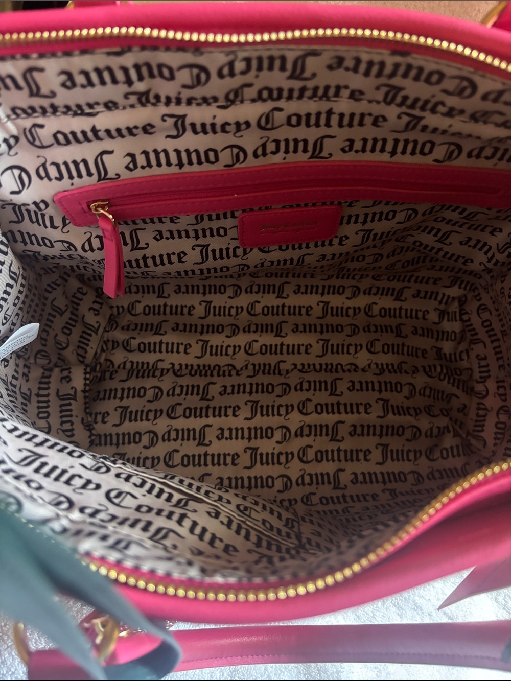 Juicy Couture Hot Pink Suede Tote with Gold Chain Handles - Picture 2 of 3